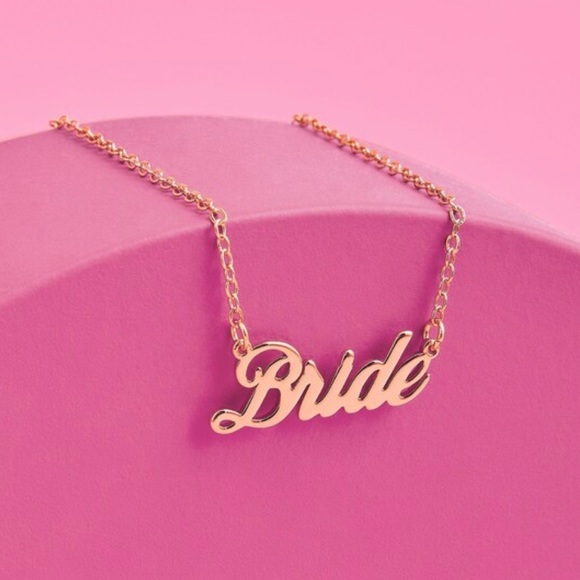 xoFetti Bride Nameplate Gold Necklace Script Jewelry - Picture 1 of 1